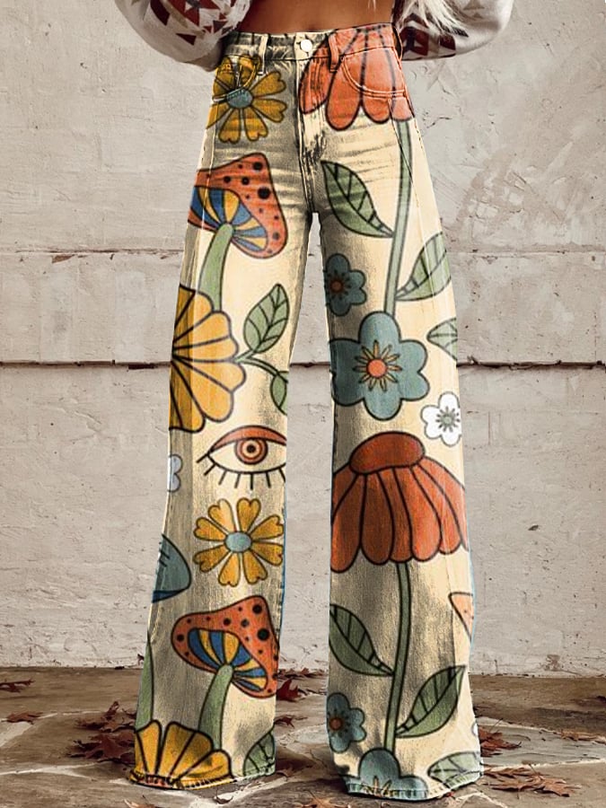 CD | Pantaloni cu picioare largi | Jucăuș și artistic | Material confortabil