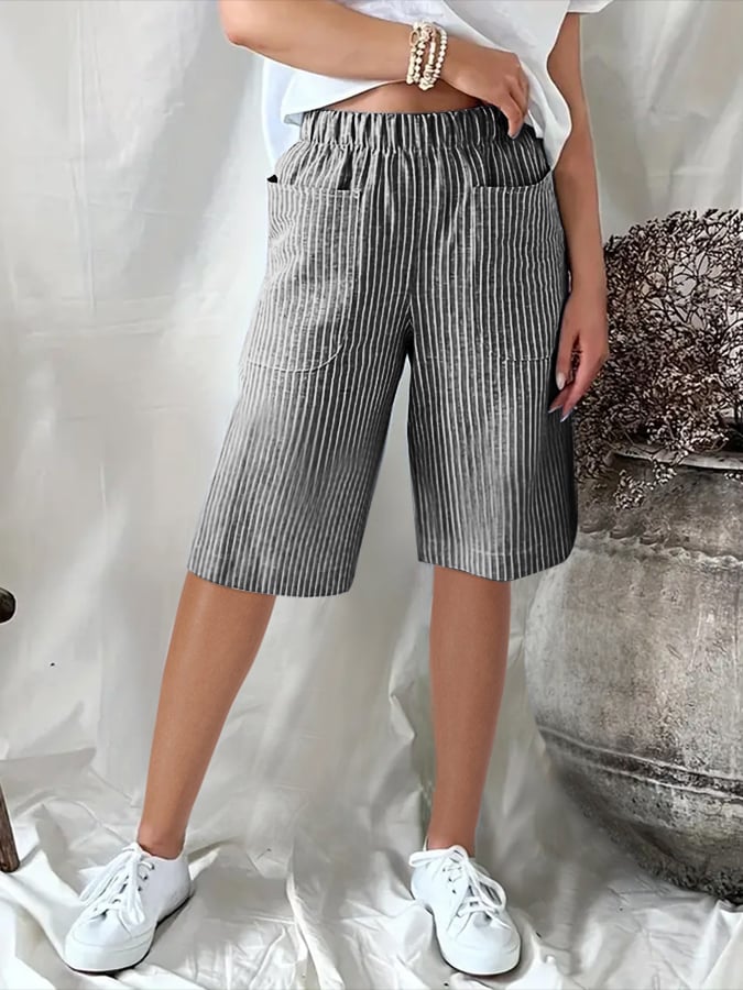CD | Pantaloni scurți casual, cu croială largă, din jacquard, cu dungi retro artistice