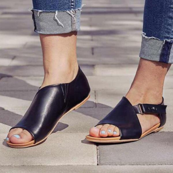 CD | Femei Peep Toe Buckle Flats Sandale