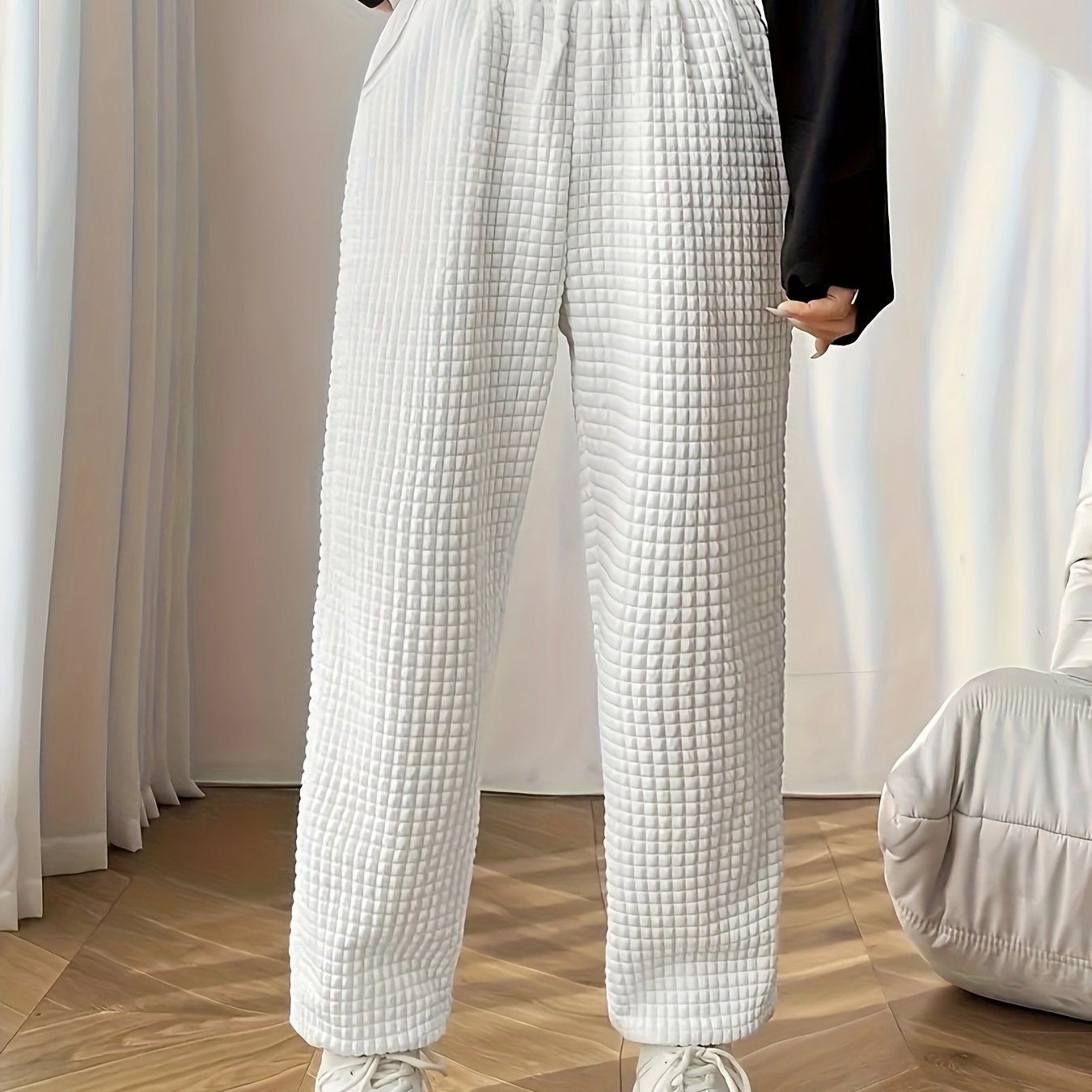 CD | Pantaloni casual de jogging pentru femei, tricotați cu vafe