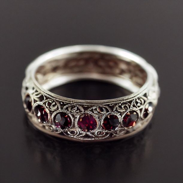 Red Crystal Trail Silver Hollow Ring
