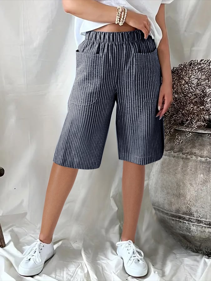 CD | Pantaloni scurți casual, cu croială largă, din jacquard, cu dungi retro artistice