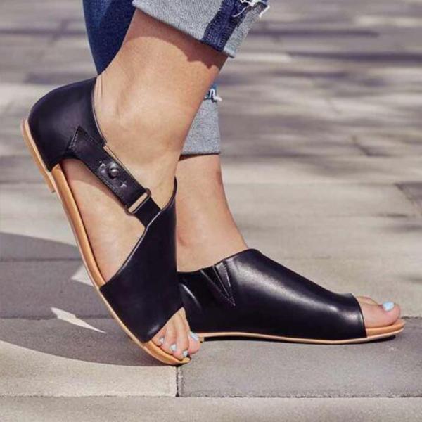 CD | Femei Peep Toe Buckle Flats Sandale