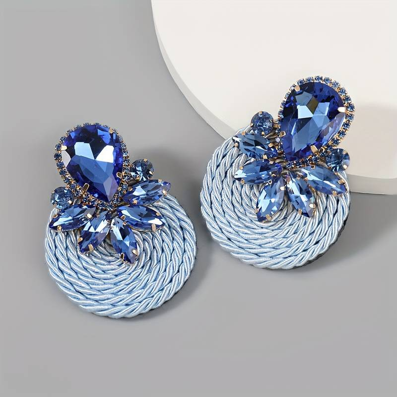 Blue Crystal Rounded Earrings