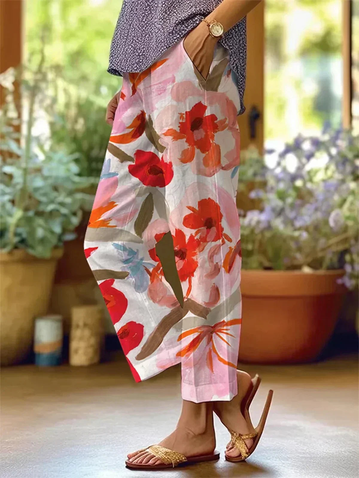 CD | Pantaloni pentru femei cu model floral