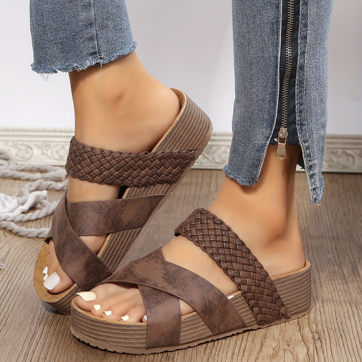 CD | Braided detaliu Criss Cross Papuci de casă