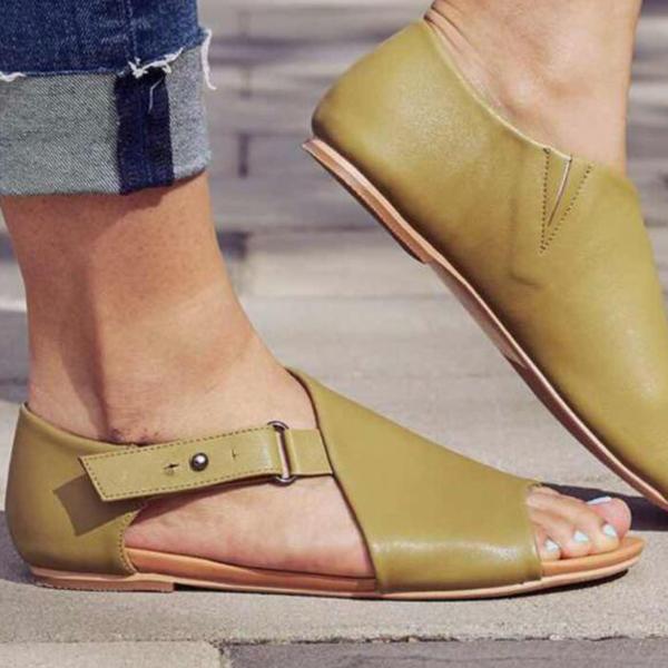 CD | Femei Peep Toe Buckle Flats Sandale