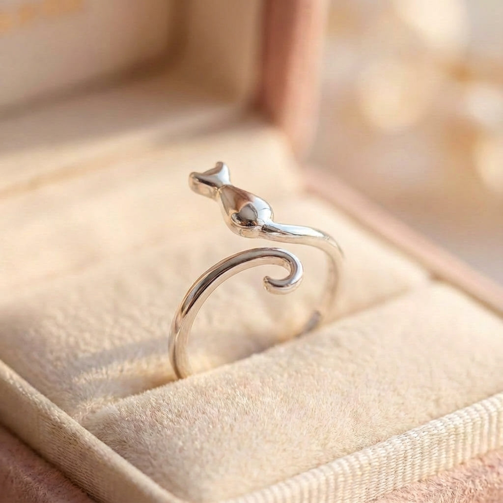 925 Sterling Silver Adjustable Kitten Ring