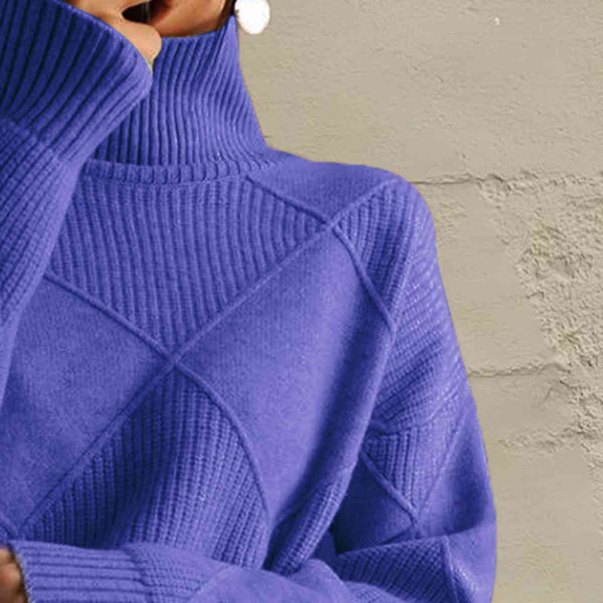 CD | Pulover chic cu guler tip broască țestoasă din tricot geometric