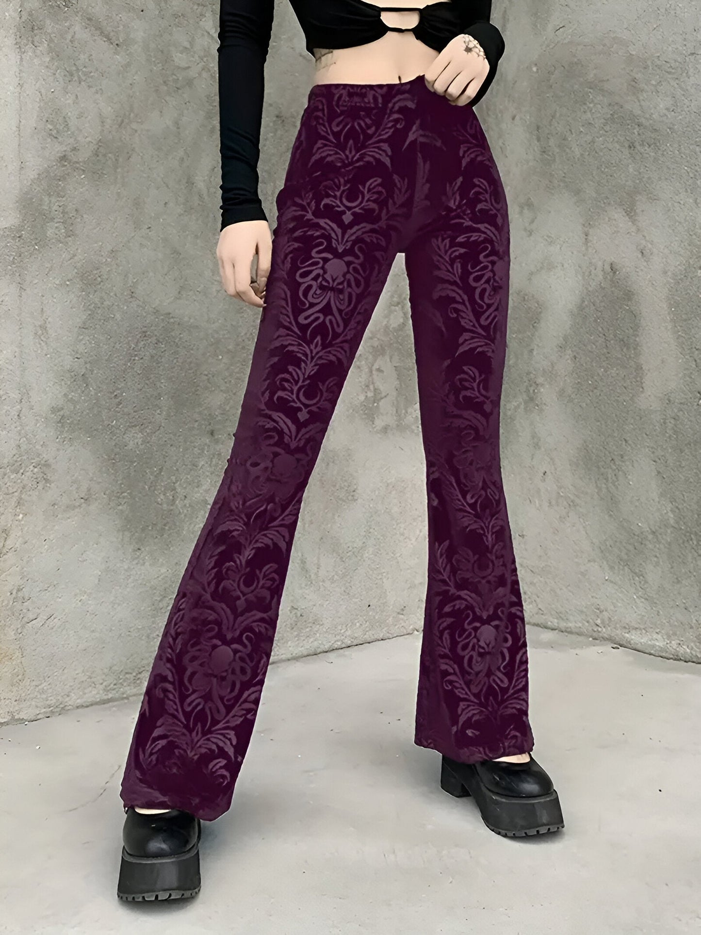 CD | Pantaloni gotici evazați eleganți cu model floral