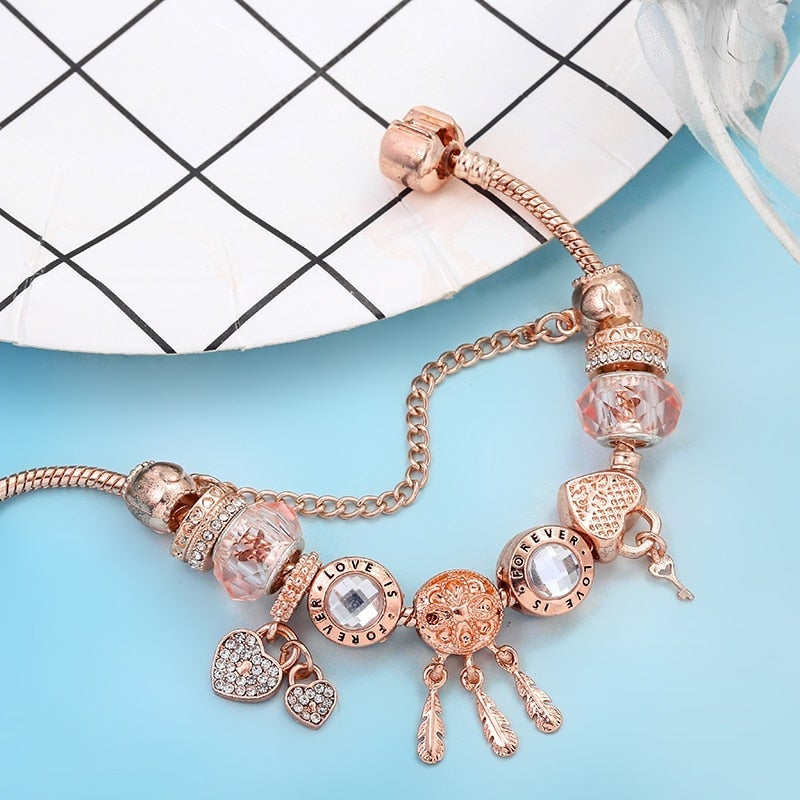 Rose Dreamcatcher Bracelet With Charms Included In Sterling Silver