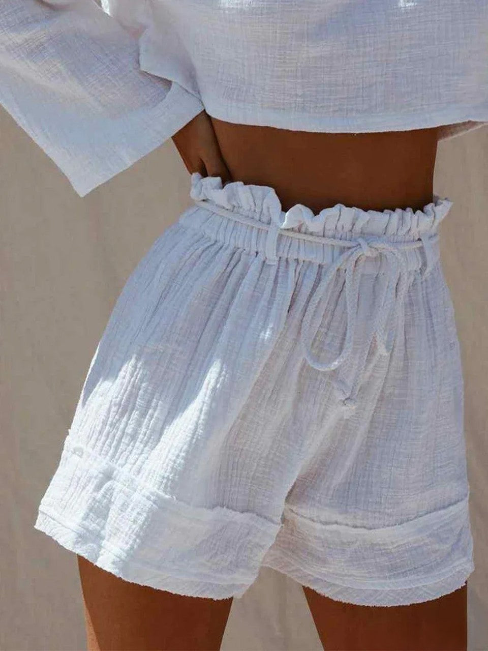 CD | Pantaloni scurți boho din amestec de bumbac alb