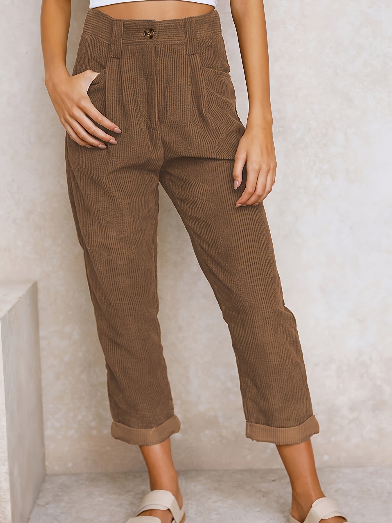 CD | Pantaloni corduroy cu picior drept pentru femei