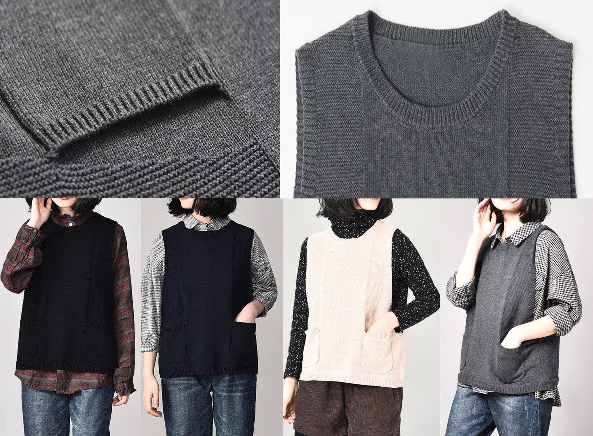 Aesthetic Black Sweater Coat Plussize Sleeveless Knit Sweat Tops O Neck
