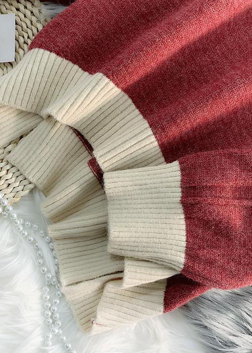 Aesthetic O Neck Patchwork Knitted Blouse Oversized Low High Design Sweater Blouse