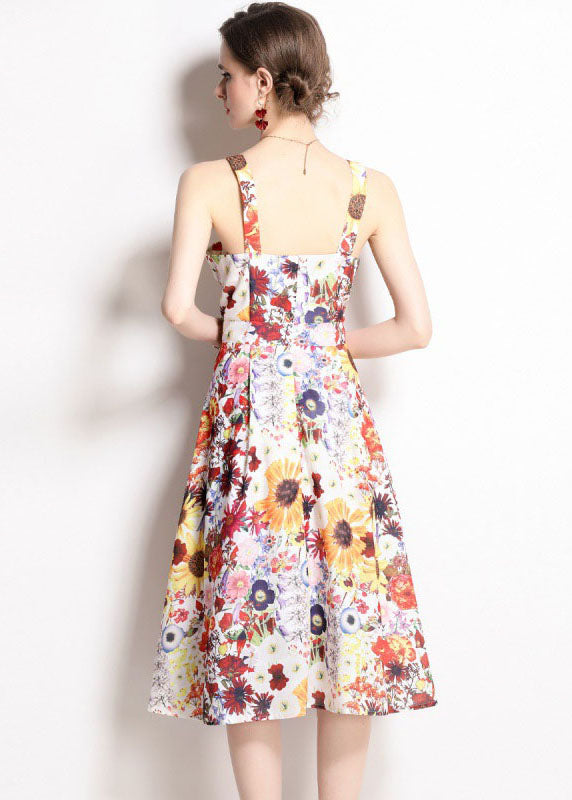 Art Print Patchwork Chiffon Spaghetti Strap Dress Summer