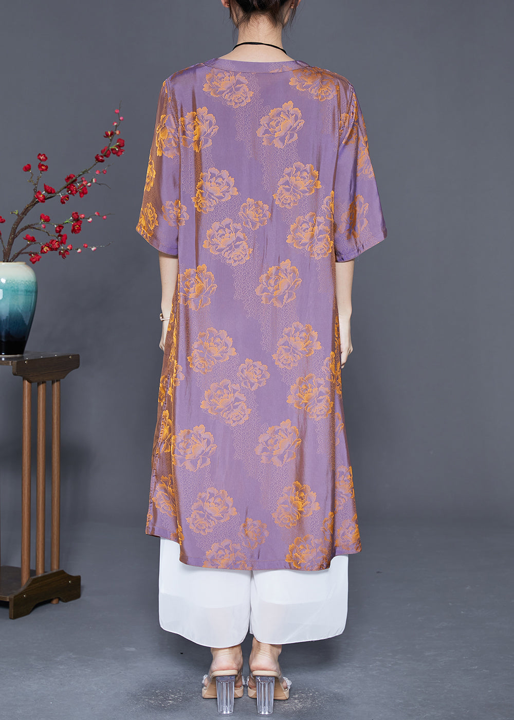 Art Yellow V Neck Print Wear on Both Sides Silk Dresses Summer