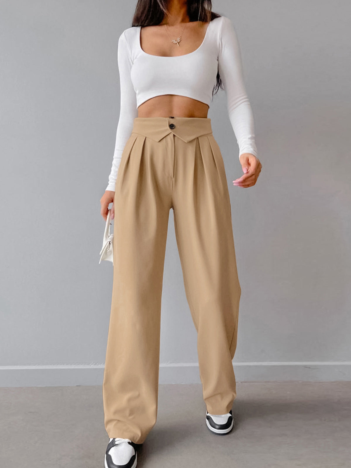 CD | Pantaloni la modă de o singură culoare pentru femei