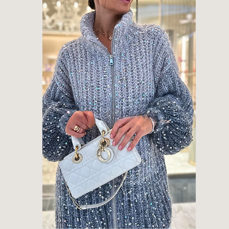 CD | Pulover cardigan din mătase șic și strălucitor