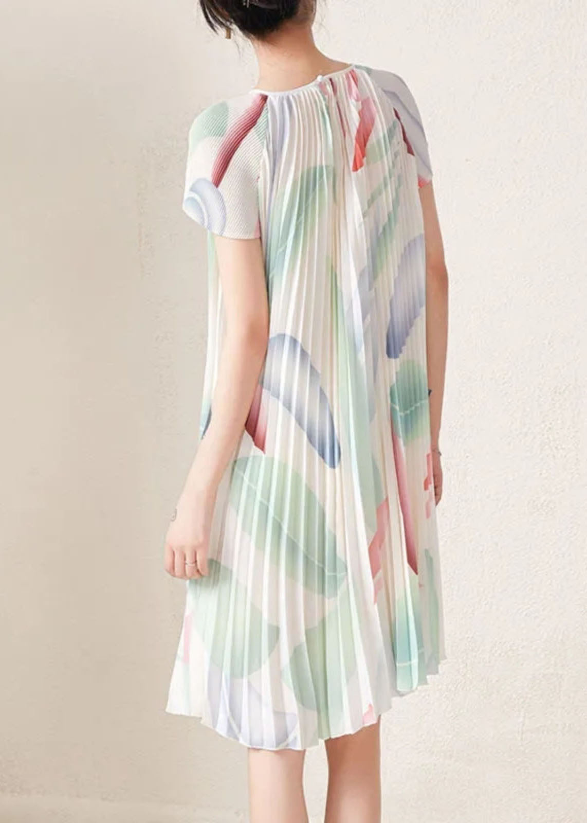 Apricot Print Wrinkled Party Mid Dress Short Sleeve