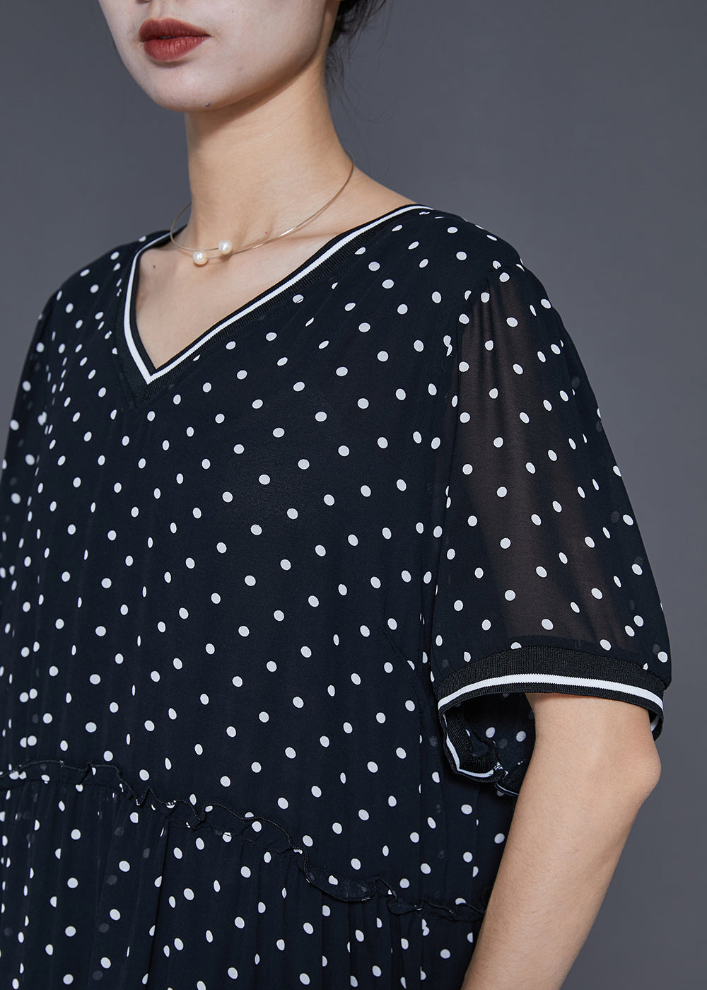 Black Ruffled Exra Large Hem Chiffon Dresses Summer