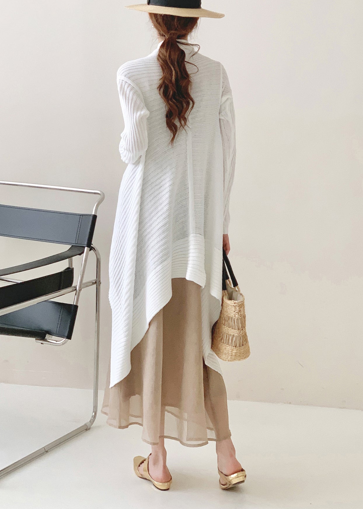 Tea Green Asymmetrical Ice Silk Knit Cardigan Spring