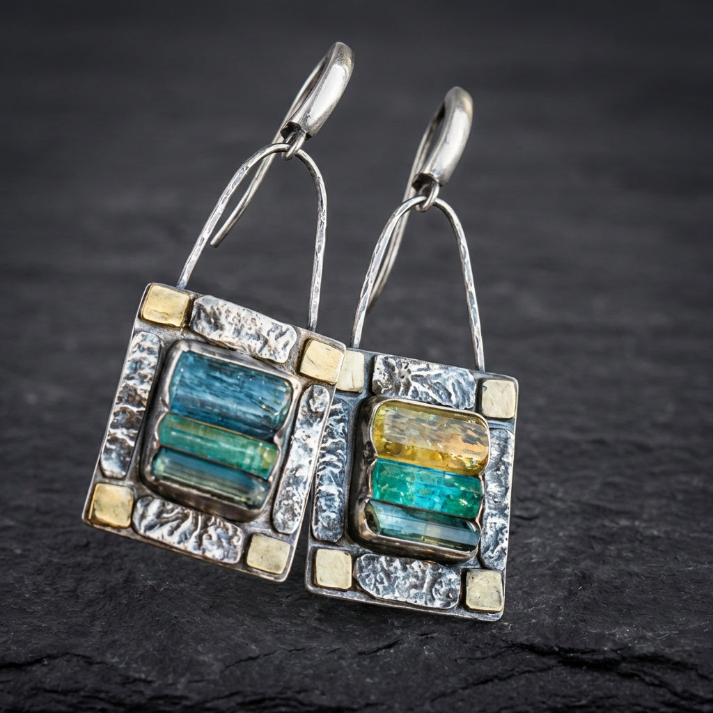 Blue Green Crystal Earrings