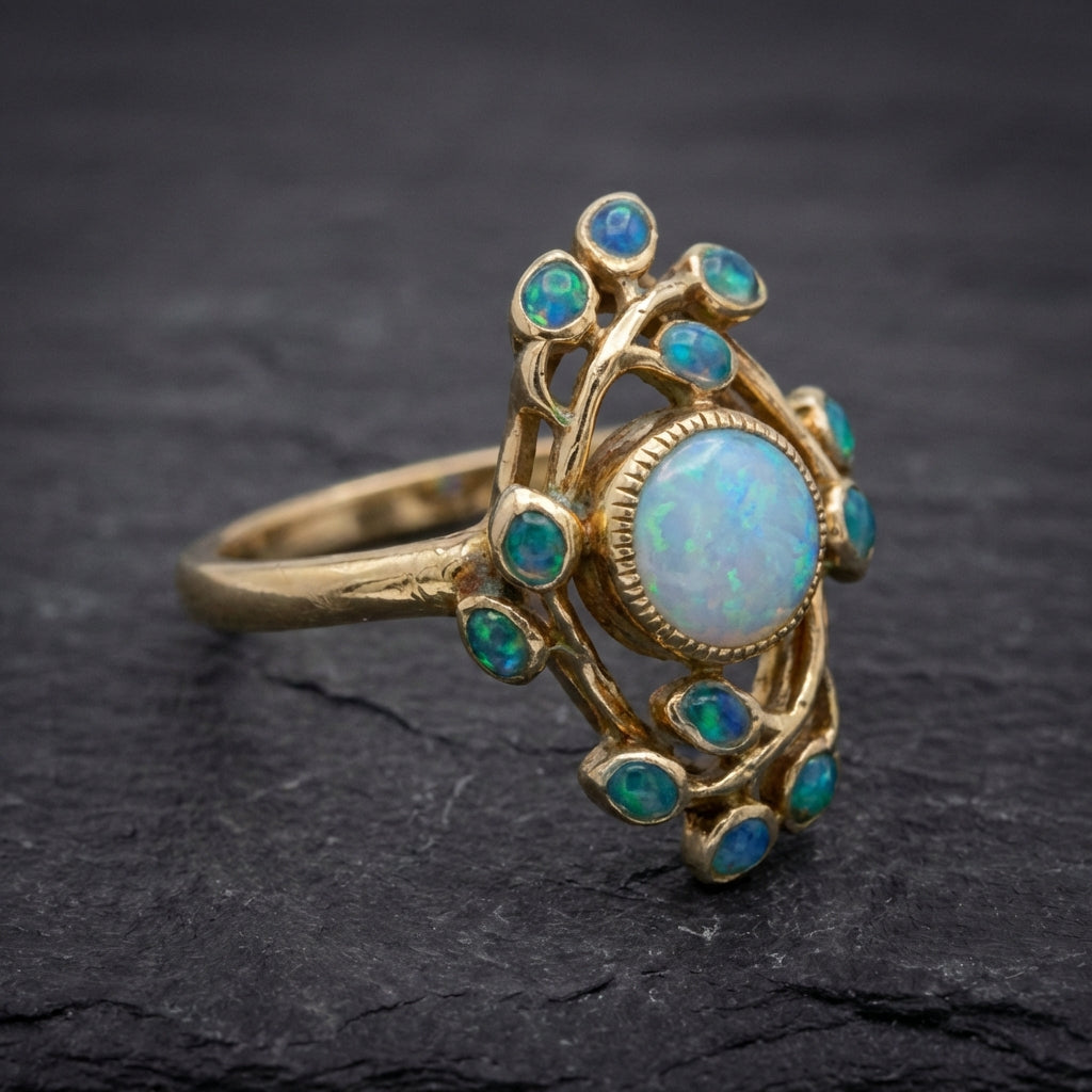 Blue Ring Vintage Crystals And Opal