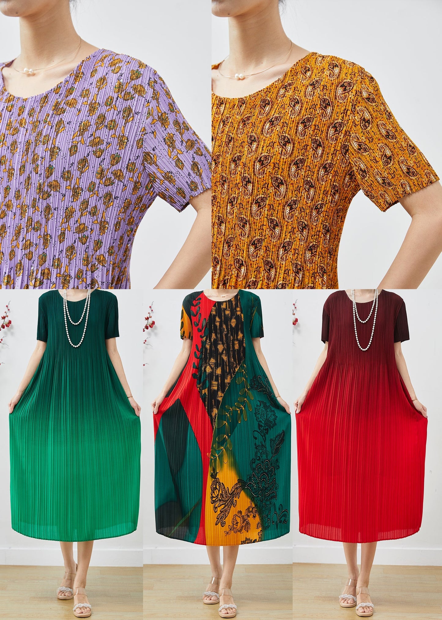 Gradient Red Oversized Wrinkled Chiffon Dress Summer