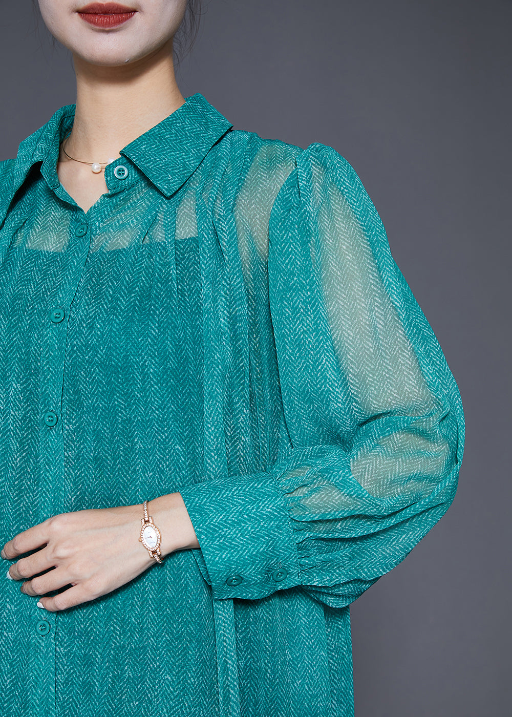 Green Oversized Draping Chiffon Two Pieces Set Summer
