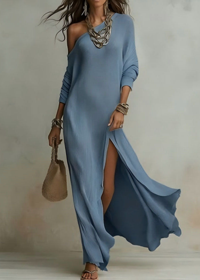 White Cold Shoulder Side Open Cotton Maxi Dresses Summer