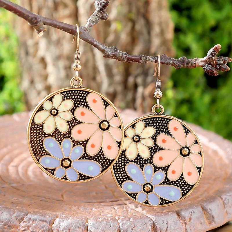 Bohemian Enamel Flower Earrings