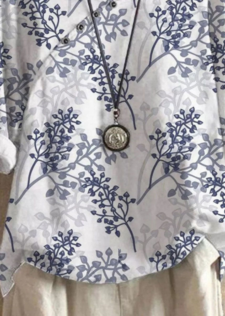 Blue O Neck Print Patchwork Cotton T Shirts Summer