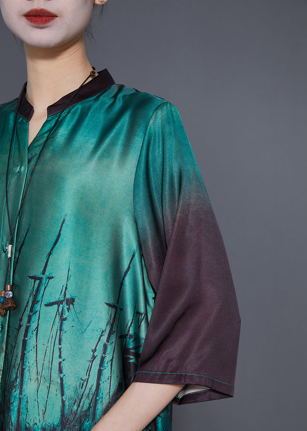 Boutique Peacock Green Print Side Open Silk Sets 2 Pieces Summer