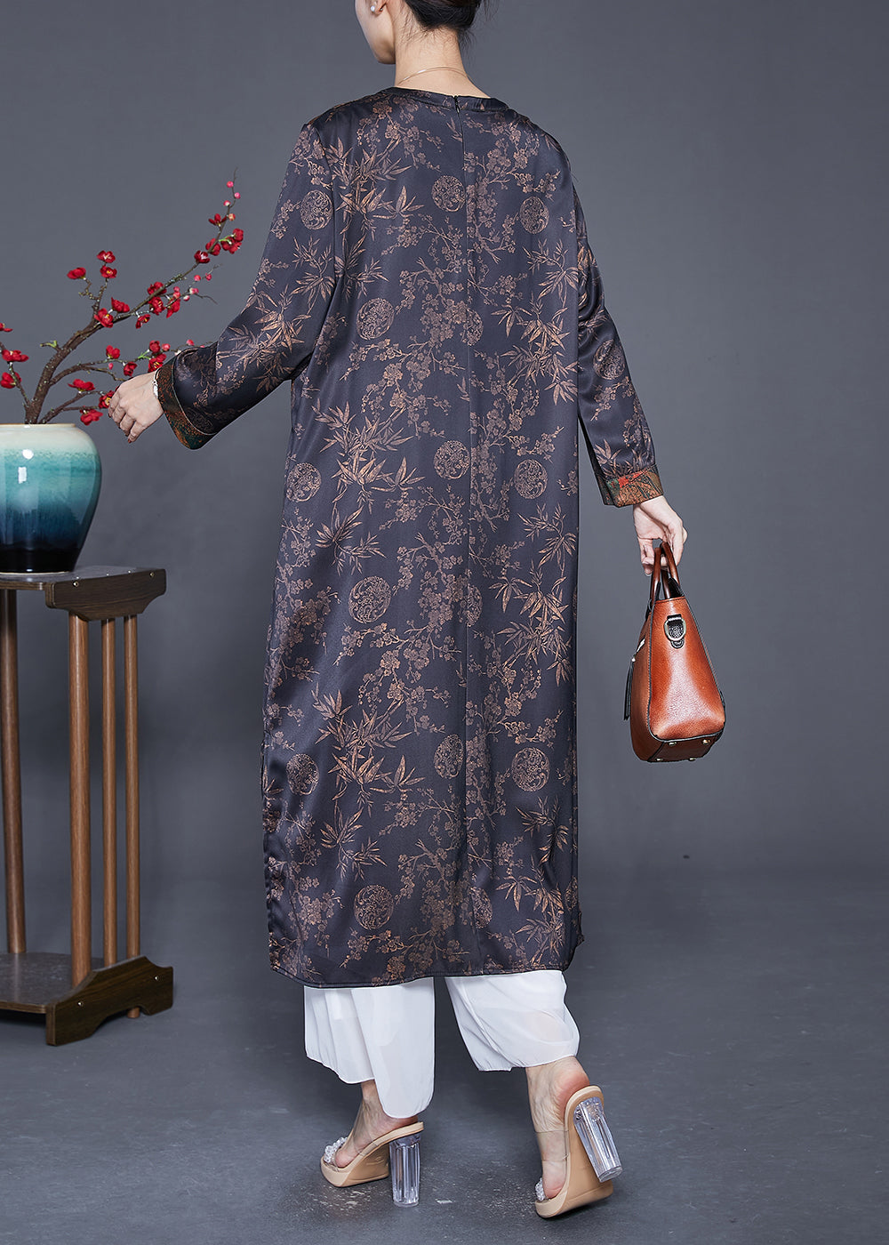 Black Oversized Patchwork Side Open Silk Vacation Dresses Summer