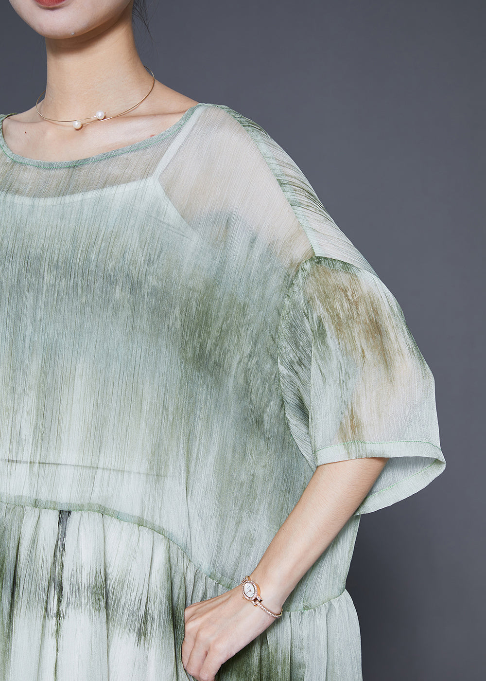 Green Oversized Tie Dye Maxi Dress Summer