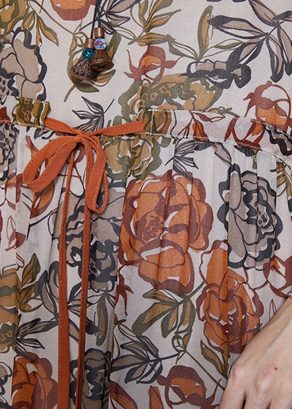 Khaki Cinched Print Silk Dress Bracelet Sleeve