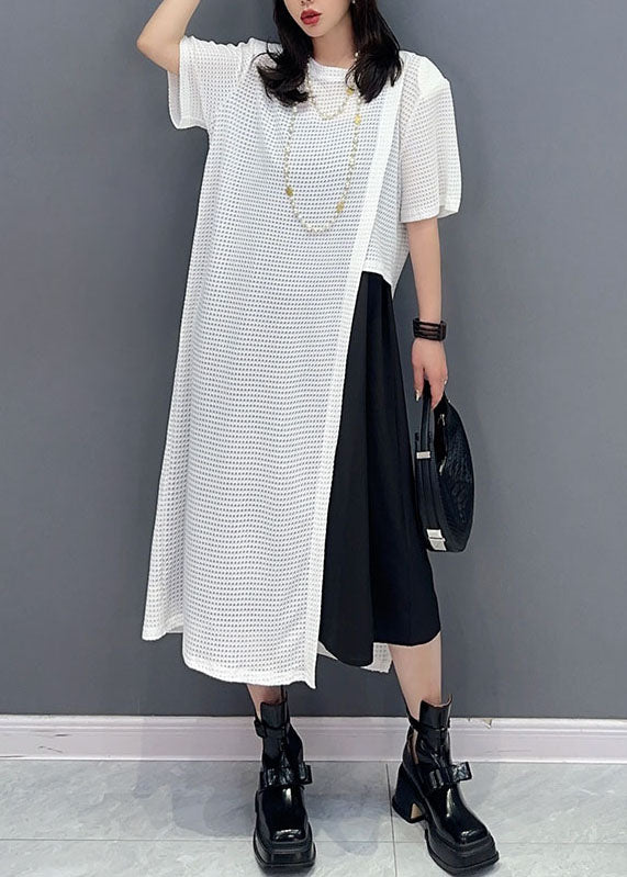 White O Neck Patchwork Hollow Out Cotton Dresses Summer