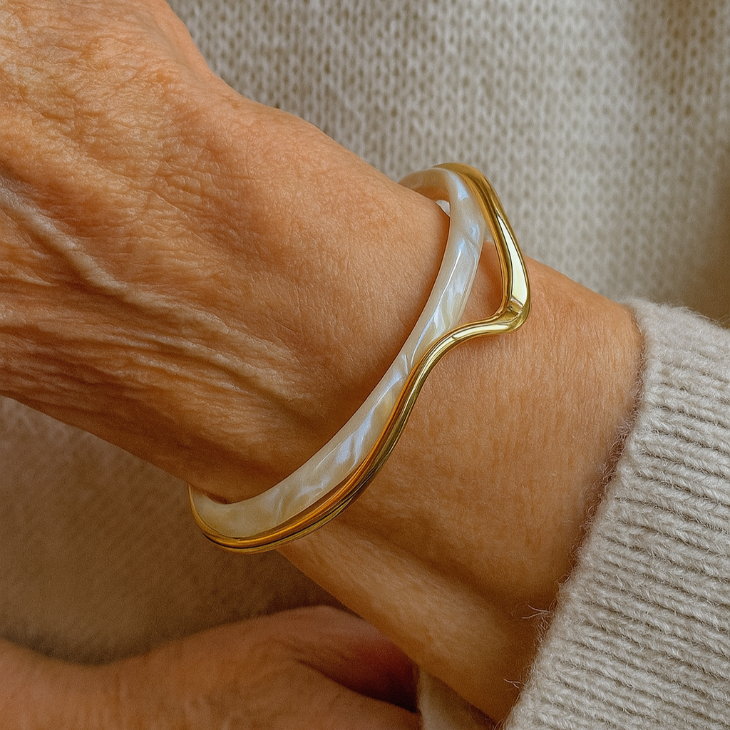 White Enamel & Gold Open Bracelet