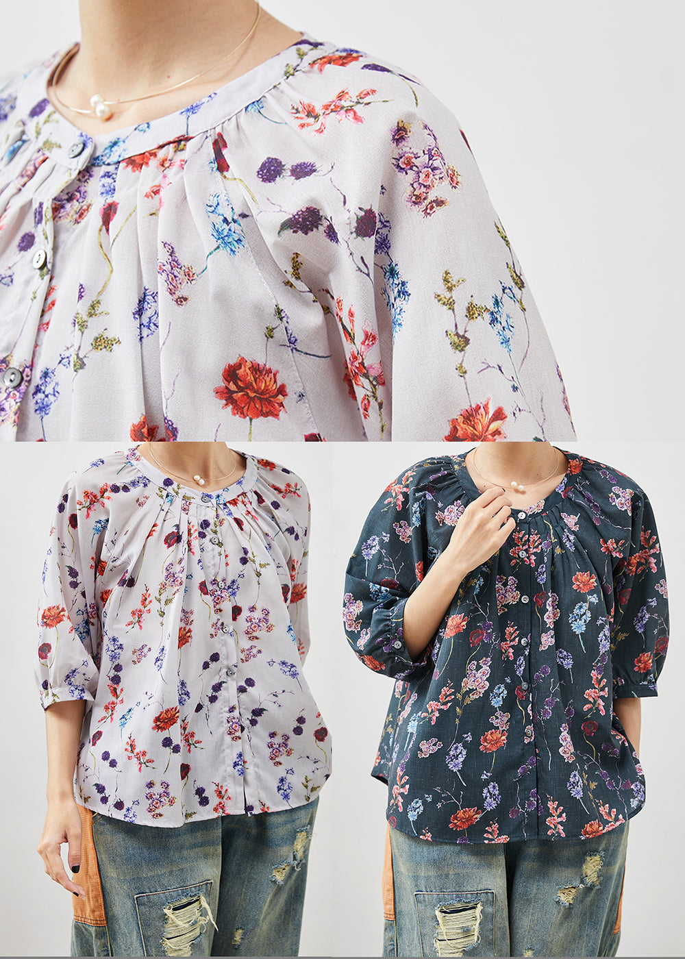 Beige O-neck Print Linen Shirt Half Sleeve