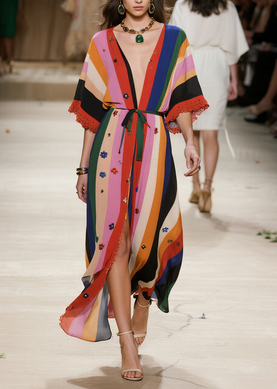 Colorblock Oversized Patchwork Flower Chiffon Cardigan Summer