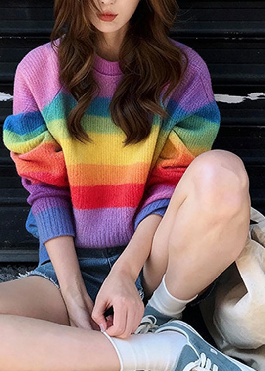 O Neck Striped Warm Knit Sweaters Spring