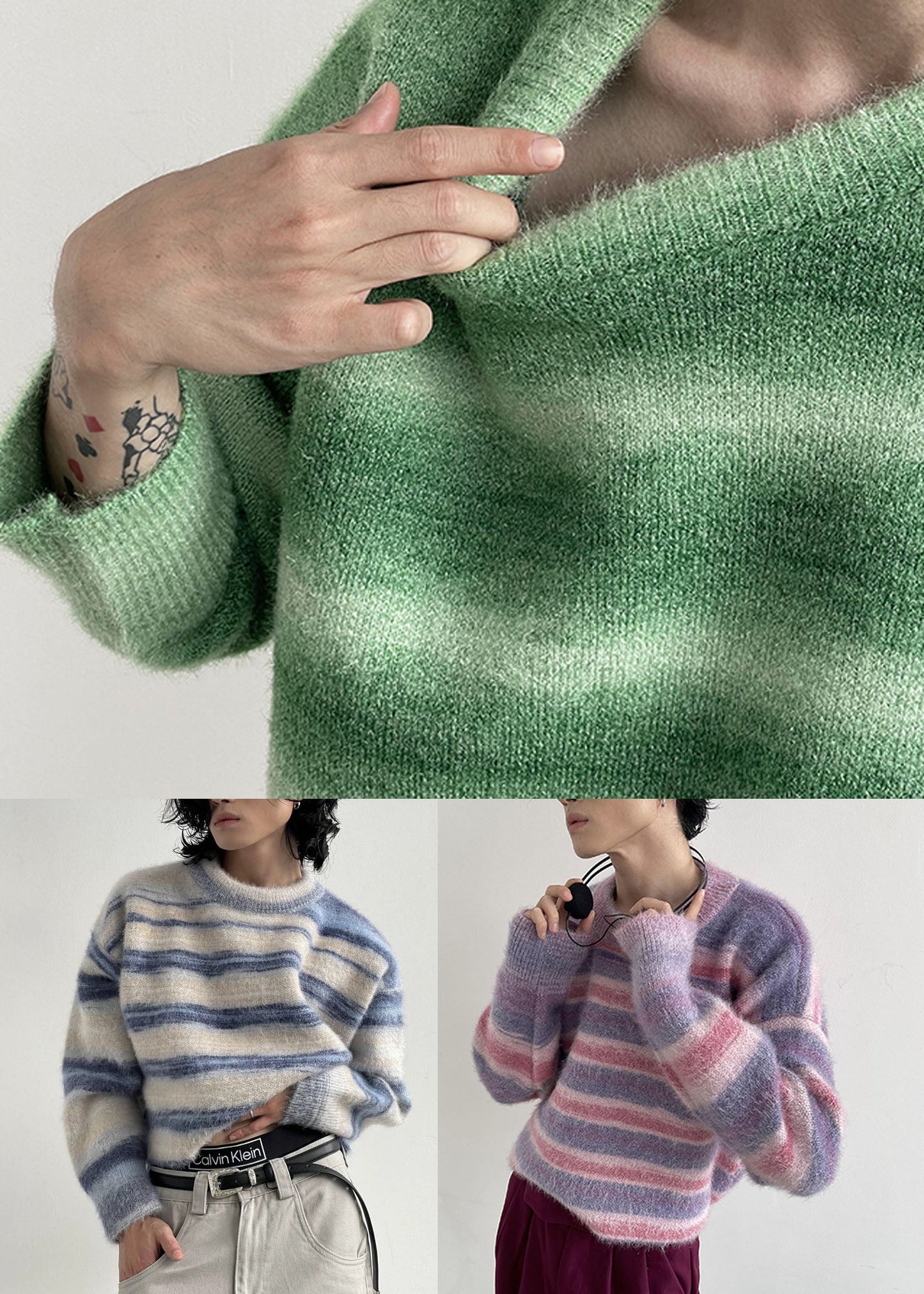 Purple O-neck Cozy Striped Knit Pullover Tops Winter