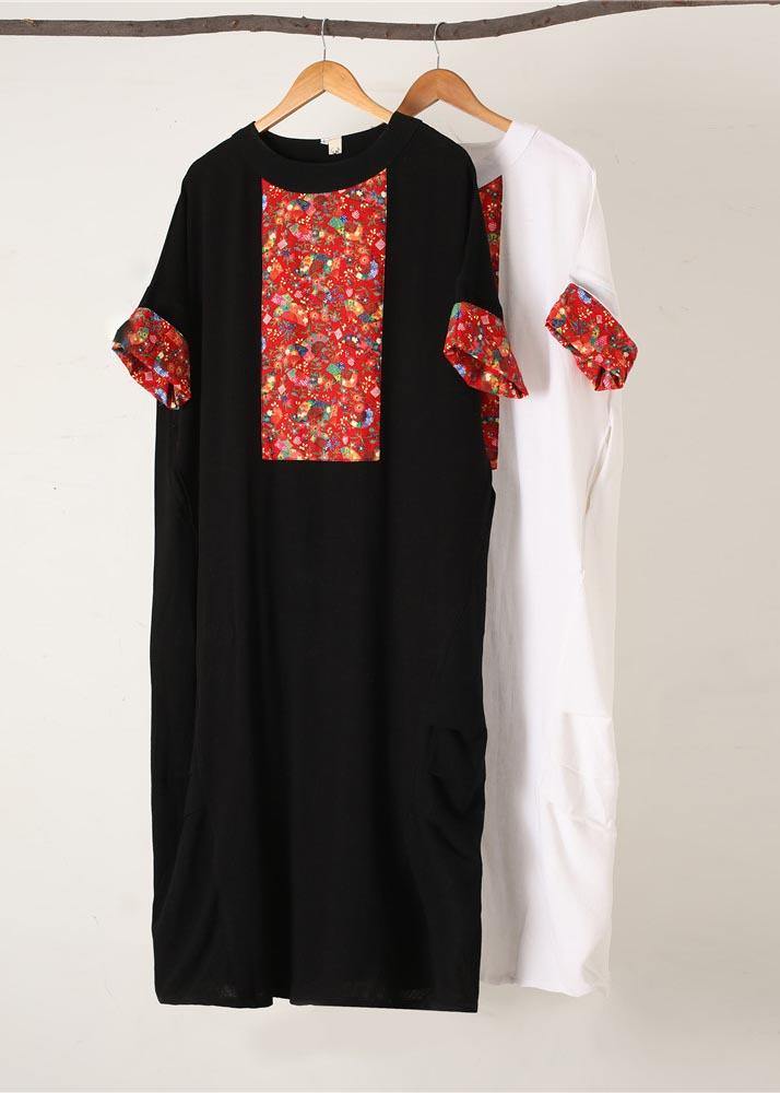 Classy O Neck Patchwork Outfit Ideas White Robe Dress