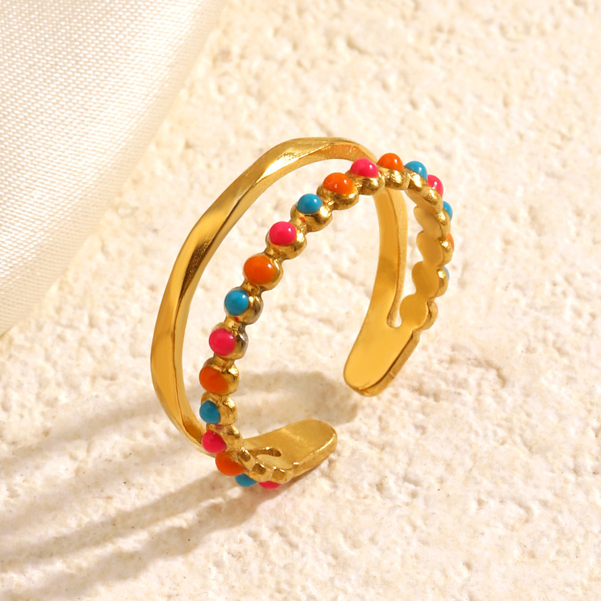 Colorful Beaded Cuff Ring