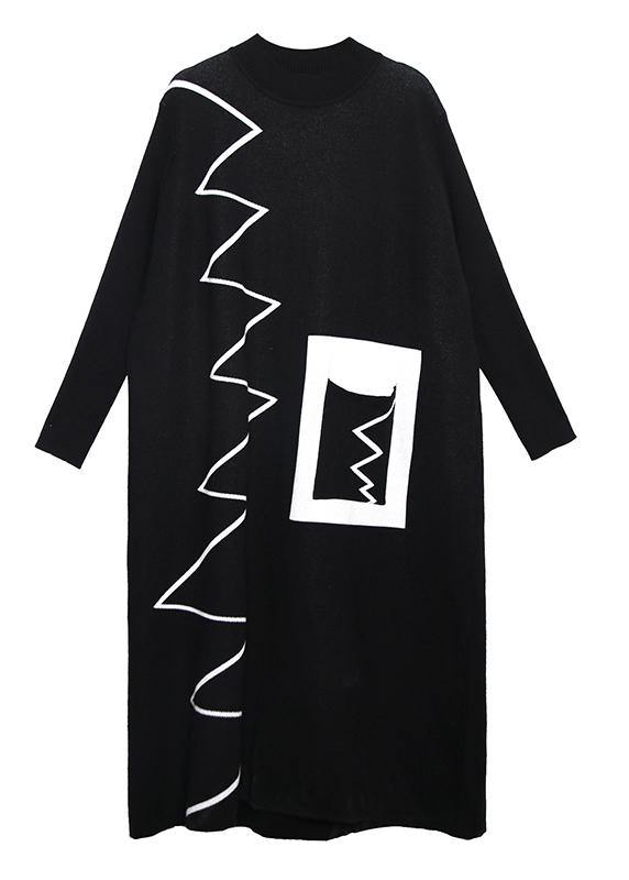 Comfy Black Striped Sweater Outfits Refashion High Neck Largo Knitted Tops