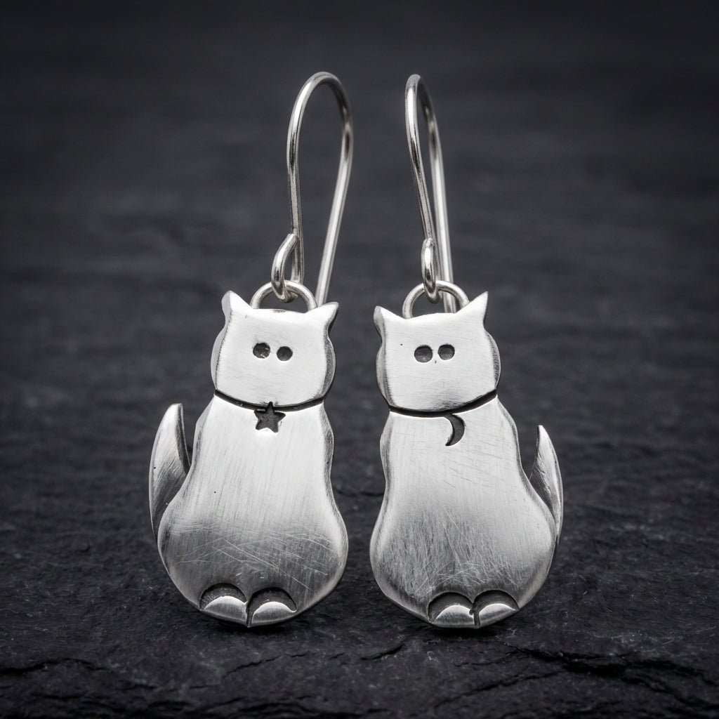 Cute Cat Silver Earrings
