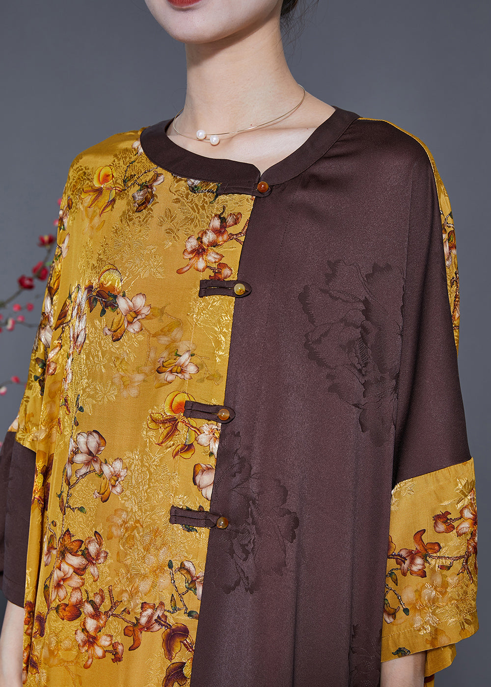 Diy Colorblock Oversized Patchwork Chinese Button Silk Long Dress Summer