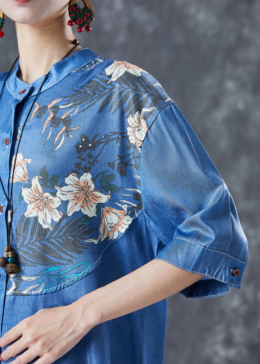 Diy Blue Asymmetrical Print Denim Two-piece Set Summer