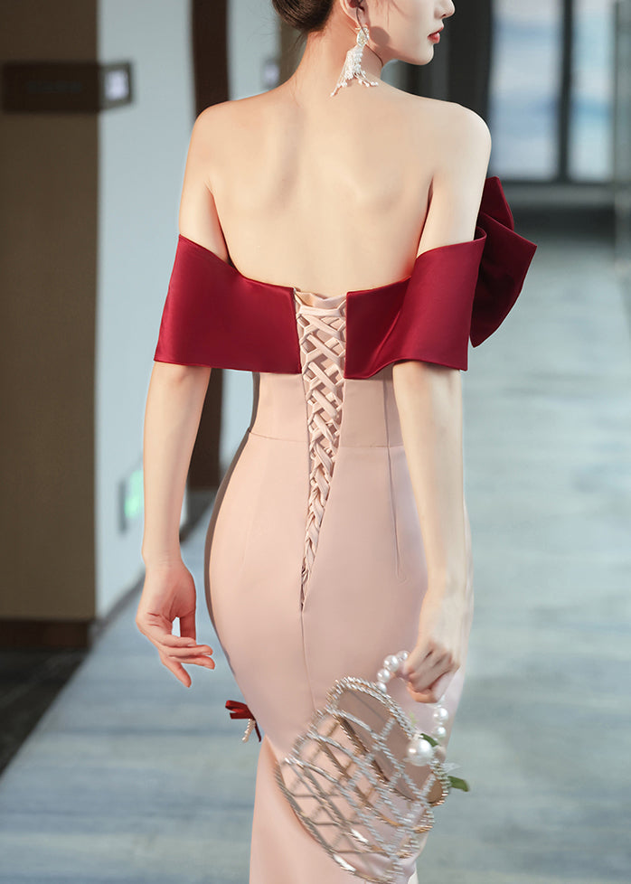 Pink Cold Shoulder Bow Nail Bead Dress Sleeveless